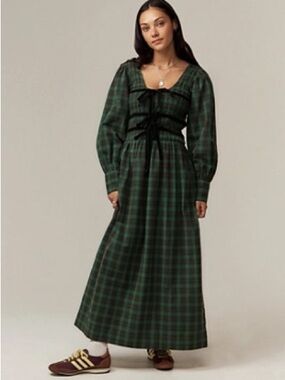 long sleeve plaid midi dress V-Neck Smocking Long Sleeve Plaid Midi Dress – Vaughan St Mercantile